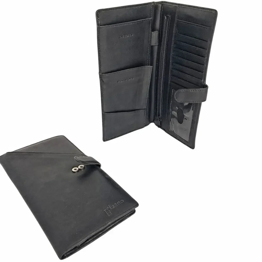 Pair of Black Travel Wallets Passport Ticket Organizer Multiple Pockets Zippers